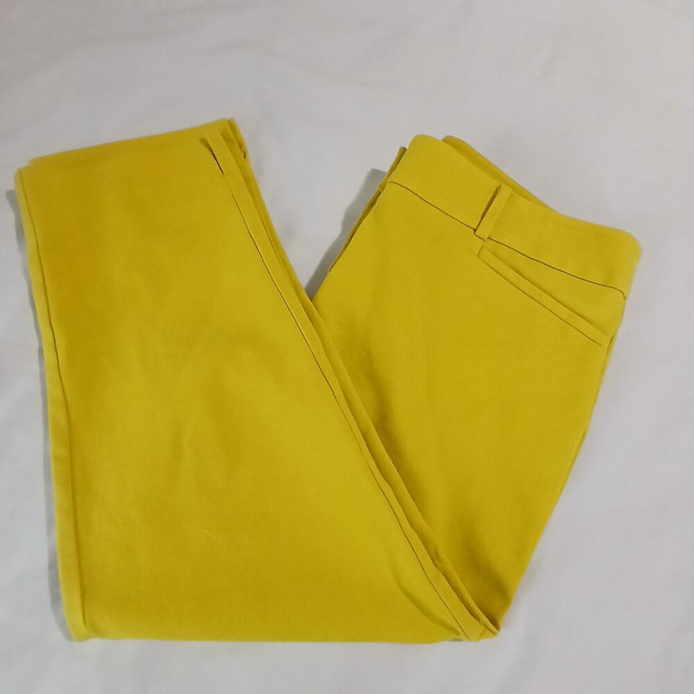 LOFT Marisa The Riviera Pant 8P Lemon Yellow Cotton Blend Cropped Machine Wash
